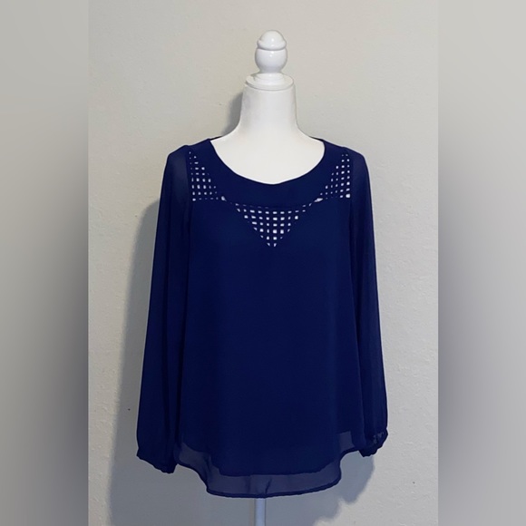 Last April Anthropologie Royal Blue Long-Sleeve Flowy Top w/Cutouts Size Medium - Picture 1 of 10